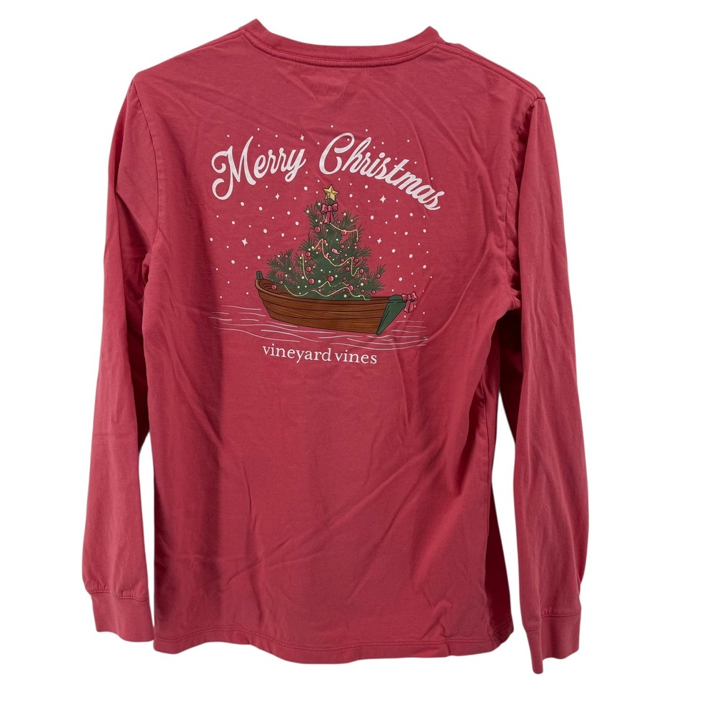 Vineyard Vines Kids Merry‎ Christmas Boat Tree Long Sleeve T Shirt Red XL 18